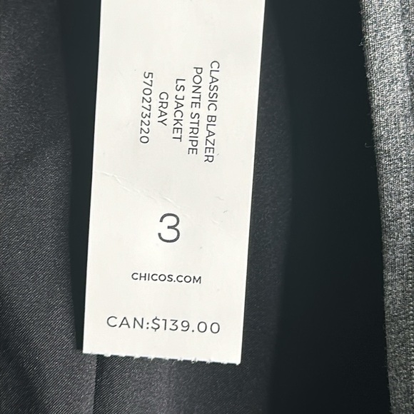 Chico's gray classic point stripe blazer size 3/xL - Picture 3 of 12